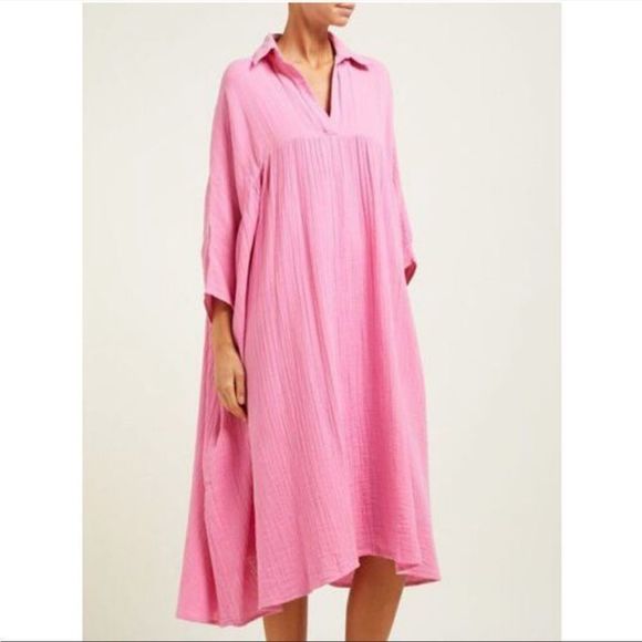 RHODE Crinkle Cotton Pink Oversized Midi Dress - Picture 10 of 12